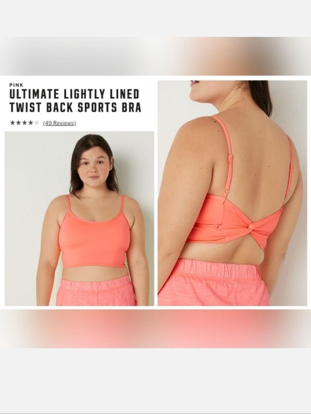 Victoria's secret pink ultimate lightly lined twist back sports bra MEDIUM CORAL